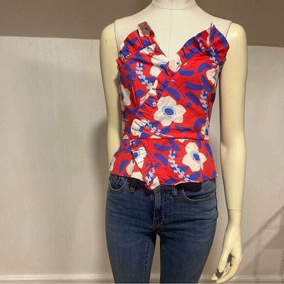Revolve Anthropologie Hutch Cherry Red Ted Motif Strapless Ruffle Tube Top - Picture 8 of 13